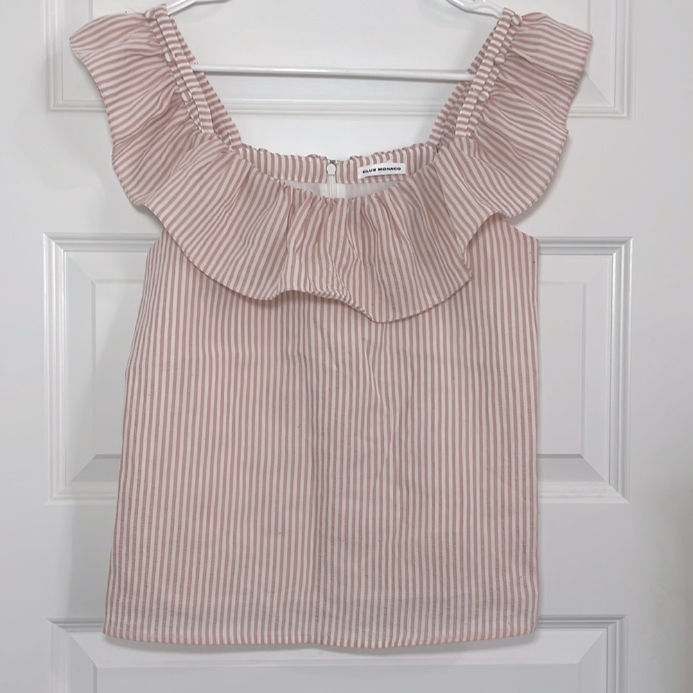 Club Monaco Asmund Striped Ruffled Top. Size XS (sleeves can be worn two ways.)